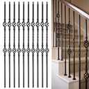Wrought Iron Balusters - 10Pack - Hollow Double Basket & Single Twist Spindles,Decorative Metal Balustersfor Decks,1/2 Inch Square Baslusters for Staircase Interior (Satin Black) - GD03