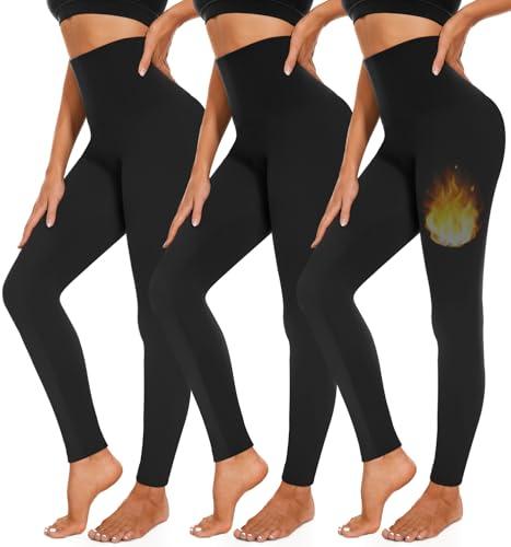 3 Pack Fleece Lined Leggings Women High Waisted Warm Winter Yoga Pants for Women Thermal Running Workout Leggings, S/M