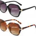 JM 2 Pack Bifocal Reading Sunglasses for Women, Fashion Oversized Sun Readers UV400 Protection Spring Hinges +1.25(Black&Tortoise)
