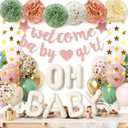 Girl Baby Shower Decorations 40Inch OH BABY Blush Pink and Sage Green Balloons Welcome Baby Girl Banner Pom Poms Flowers Tassels Circle Dots Star Garland Gender Reveal Neutral Birthday Party Supplies