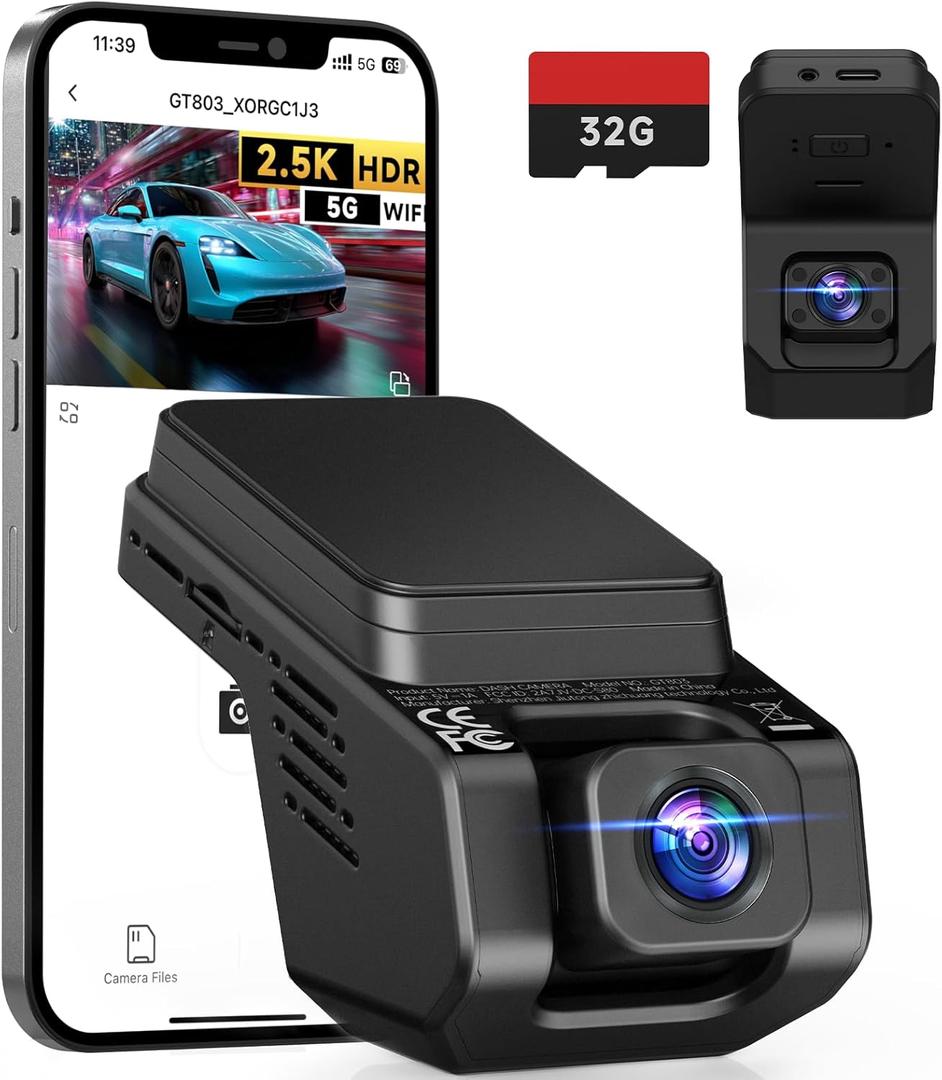 Dash Cam Front and Inside, 2.5K+1080P Dual Camera for Cars, Hidden Car Camera Front and Interior with Super Night Vision, 4 IR LEDs, G-Sensor, 24H Parking Mode, Loop Recording, 32GB Card Included (Black)