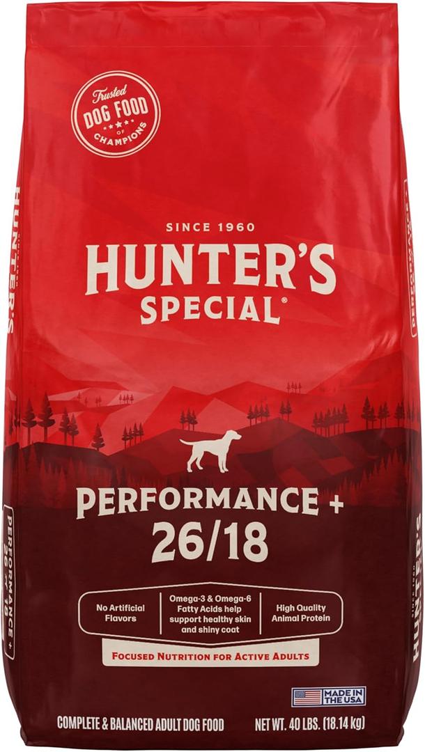 Hunters Special Performance Plus Dog Food 26/18 - Focused Nutrition for Active Adult Dogs, 40 lbs.