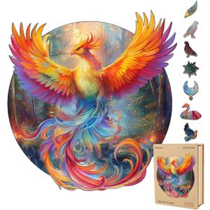 Phoenix Wooden Puzzles for Adults, Jigsaw Puzzle 200 Pieces, Unique Shape Puzzles with Wooden Box, Family Game Gift, Fun Challenging Puzzle for Adults (11.2in)