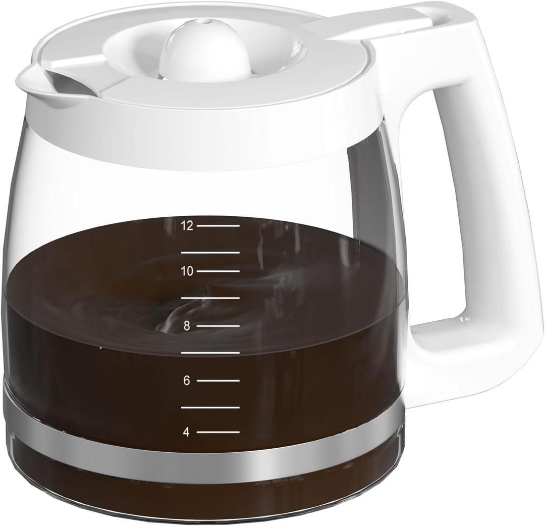 12-Cup Replacement Glass Carafe Pot Compatible with Hamilton Beach Coffee Maker Models 46310, 49980R, 49976, 49966, 49350, 49957, 49954, 49933, 49980A, 49983, 49618, 46300, 49950, White