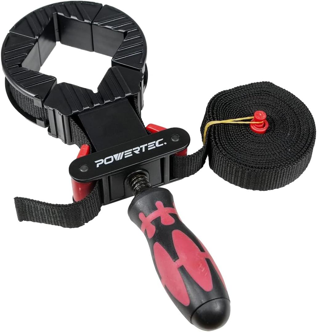 POWERTEC Strap Clamps for Woodworking  Quick Release Band Clamps with Ergonomic Handle, Adjustable Picture Frame Clamp, 13 ft Strap Belt Clamps for Cabinets and Drawers (71101)