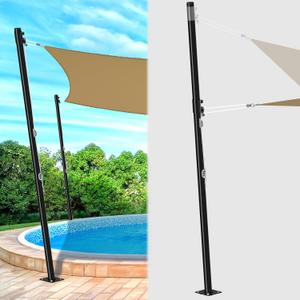 8ft Shade Sail Poles,Height-Adjustable Sun Shade Poles,Double-fold Pulley Sun Sail Poles for Patio Lawn Garden Deck Playground Backyard(Black-1 Pole)