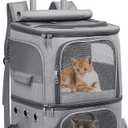 HOVONO Double-Compartment Pet Carrier Backpack with Wheels for Small Cats and Dogs, Cat Rolling Carrier for 2 Cats, Perfect for Traveling/Taking a Walk/Trips to the Vet, Grey