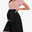 Women's Short Sleeve Maternity Dress Patchwork Pregnancy Clothes with Pockets XXL