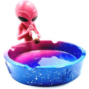Pink Alien Smoking Ashtray Multicolor 4"
