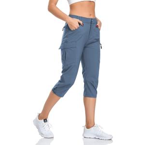 GymBrave Women's Hiking Cargo Pants Quick Dry Outdoor Camping Capris Water Resistant UPF 50 with Zipper Pockets Size L