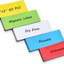 Realth Dry Erase Magnetic Labels Multicolor (1'' 3'' 60 Pcs),Blank Magnets for Whiteboard, Washable Reusable Magnetic Sheets for Classroom Fridge Office, Name Tags for Teachers Students