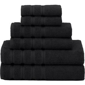 American Soft Linen 100% Carde Cotton 6 Piece Towel Set, 590 GSM Heavy Weight Soft Absorbent Turkish Towels for Bathroom, Coal Black