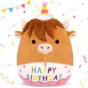 Happy Birthday Highland Cow Plush - 8inch Cute Birthday Highland Cow Plush Pillows Toys, Soft Stuffy Gifts Party Decoration for Kids Girls Boys