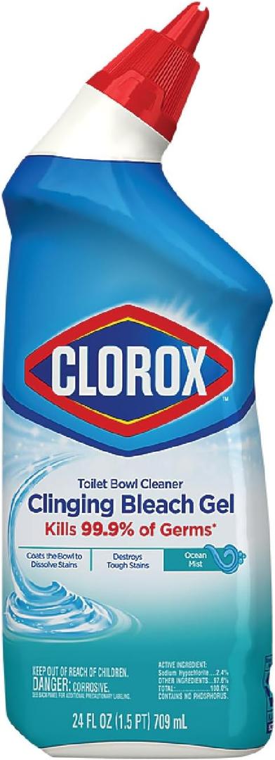 Clorox Toilet Bowl Cleaner, Clinging Bleach Gel, Cool Wave Scent, 24 Ounces (24 Fl Oz (Pack of 1))