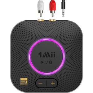 1Mii B06S+ Bluetooth 5.2 Receiver, HiFi Bluetooth Audio Adapter w/LDAC, aptx HD & aptx Low Latency, Long Range Hi-Res Audio with Volume Control, 3.5mm & RCA outputs, Easy Setup for Home Stereo System