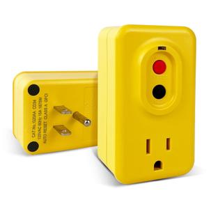 GFCI Adapter, 15 AMP Grounded 3-Prong Single Outlet Adapter, for Indoor Use with Manual Reset UL Listed, Yellow, 1 Pack
