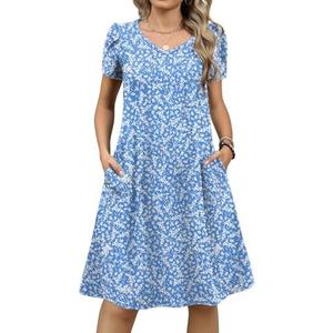 Zeagoo Womens Summer A-Line Dress with Pockets Mini Short Sleeve Dresses Flowy Beach Swing Dress 2026 Vacation Travel, M