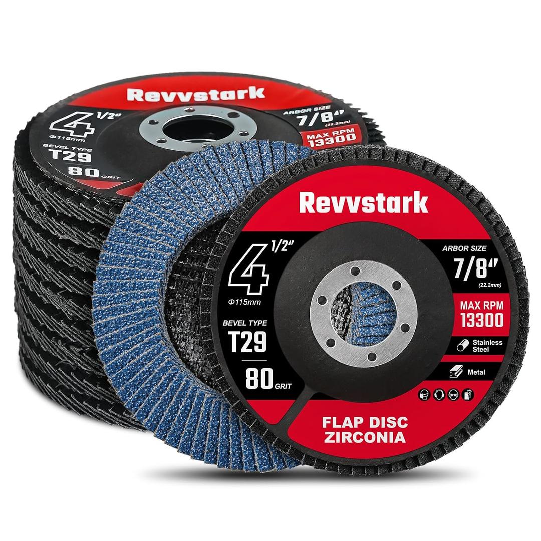 Flap Discs 80 Grit, 4.5" x 7/8" Flap Sanding Disc, Zirconia Type 29 Grinding Wheel 4-1/2 Inch for Stainless Steel, Sheet Metal (10 Pack)