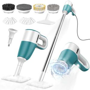 Steam Cleaner with Electric Spin Brush, No Manual Scrubbing, 1200W 2-in-1 Steamer for Cleaning Tool, 2 Modes, 11 Accessories, Detachable Long Handle for Home, Floor, Tile, Grout, Bathroom(Green)