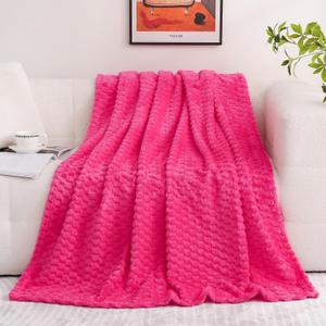 Puncuntex Hot Pink Throw Blanket 60"x80" inches Fuzzy 3D Jacquard Decorative Flannel Fleece Super Soft Plush Cozy Blanket for Couch Sofa Chair Lightweight