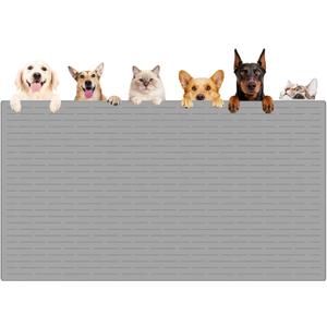 XXXXL Largest Pet Food Mat, 51.2"x25.6"(130cmx65cm) Silicone Dog Mats for Food and Water, Nonslip Pet Feeding Mats for Floors,Dog Cat Bowl Mat with Raised Edges, Light Gray