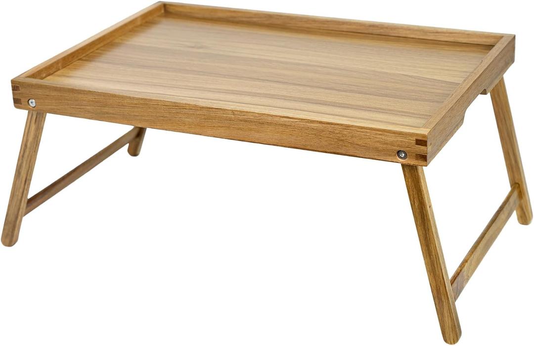 VaeFae Acacia Bed Table Tray, Wooden Breakfast Tray with Folding Legs, Bed Tray for Eating and Laptop, Eating Trays for Bedroom (Extra Large Size)