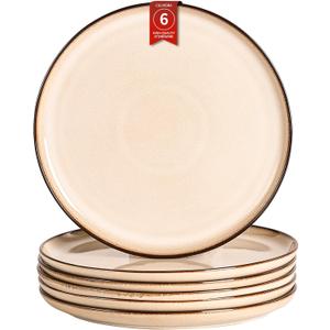 Ceramic Salad Dessert Plates Set: 8 inch Porcelain Reactive Glaze Plates Set, Mordern Stoneware Kitchen Dinnerware Dishes Set, Microwave & Dishwasher Safe, Scratch Resistant, Set of 6 (Beige)
