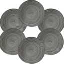 Round Braided Placemats Set of 6 Washable Round Placemats for Kitchen Dining Table 15 inch Woven Fabric Table Mats(Dark Grey)