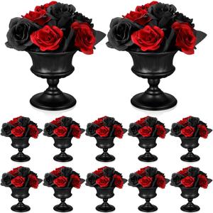 Gerrii 12 Pcs Vases for Centerpieces Metal Compote Vases Urn Planter Trumpet Flower Stand Small Pedestal Flowers for Wedding Table Reception Birthday Anniversary Ceremony Home Decor, 5.91 Inch(Black)