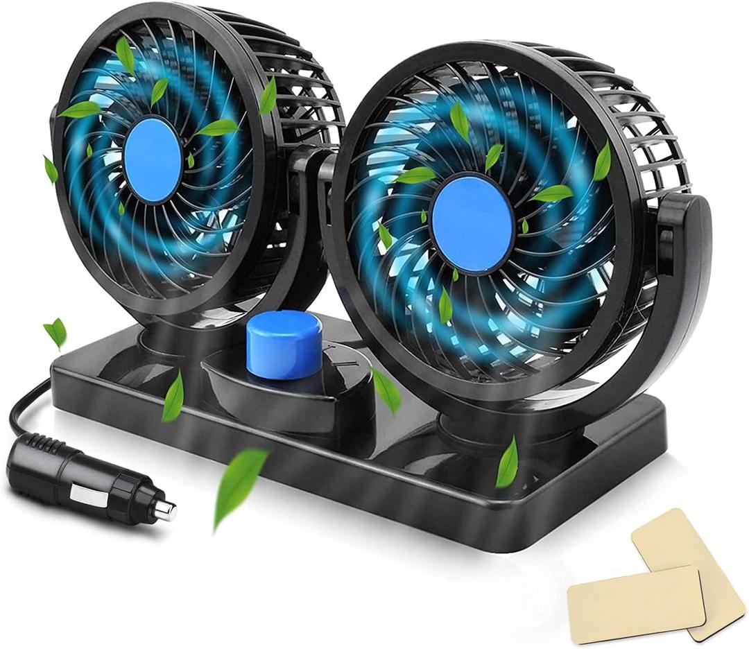 Car Fan 12V, 360 Degree Rotatable Car Fan, Electric 2 Speed Dual Head Fans-Low Noise Strong Dashboard Cooling Air Circulator Fan for Sedan SUV RV Car Fan 12V, 360 Degree Rotatable Car Fan, Electric 2 Speed Dual Head Fans-Low Noise Strong Dashboard Cooling Air Circulator Fan for Sedan SUV RV