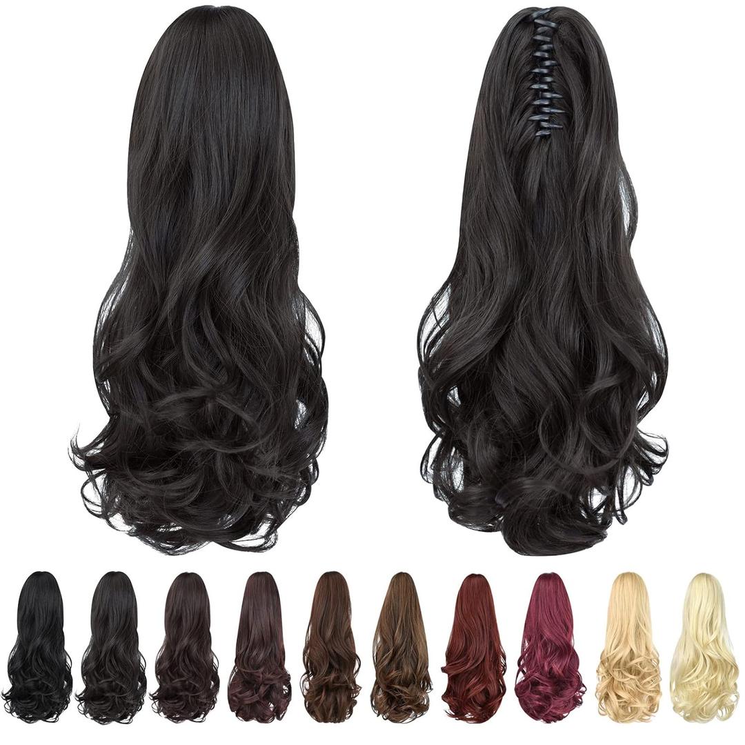 ponytail extension,16" claw clip hair extensions ponytail short curly hair ponytail Extension Natural Looking Synthetic Hairpiece for Women Natural Black