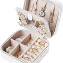 Square Jewelry Storage Box for Women, Womens Portable Jewelry Case for Earring Necklace Ring (White)