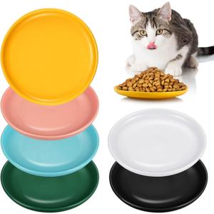6 Pcs Ceramic Shallow Cat Food Dish 6 Inch Whisker Fatigue Free Round Bowls Wide and Small Pet Plate Feeding Bowls for Kittens and Short Legged Cat, Microwave and Dishwasher Safe