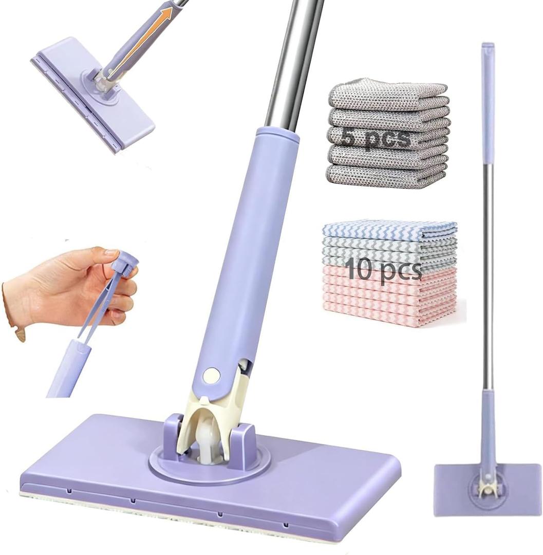 Snap Grip 2026 Upgraded Mini Mop, with 5 Non Scratch Wire Dishcloths (45.3in+10cloths)