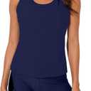 Aleumdr Womens Athletic 3 Piece Tankini Swimsuits with Shorts Swim Tank Tops with Sports Bra and Boyshorts Bathing Suits (XX-Large, Navy Blue)