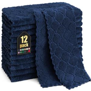 Homaxy 12 Pack Kitchen Dish Cloths (10 x 10 Inches, Navy Blue), Super Soft and Absorbent Coral Velvet Dish Towels, Nonstick Oil Fast Drying Microfiber Cleaning Cloth, No Lint Household Dishcloths
