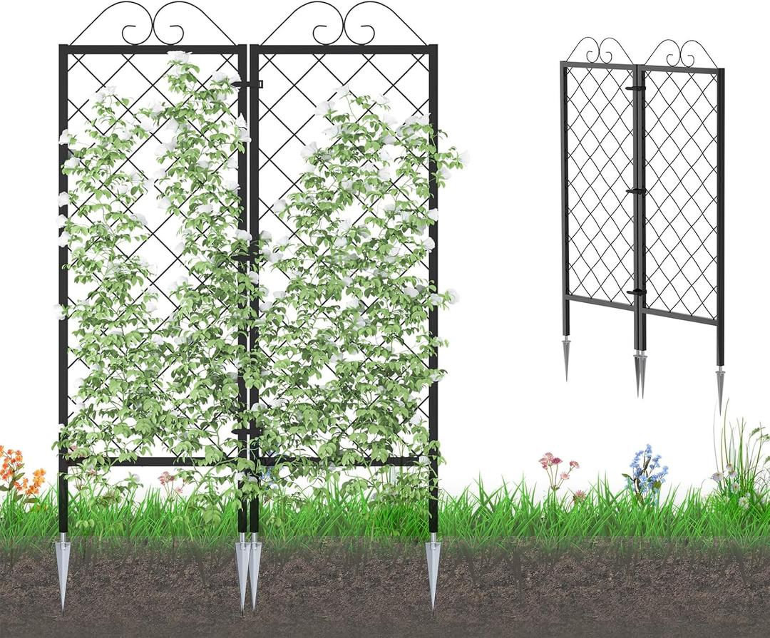 Zhongma 2 Pack Metal Garden Trellises for Climbing Plants, 53.5 Inch Tall Metal Fence Plant Support Trellis for Flower and Vagetable, 32"W x 0.8"D x 53.5"H