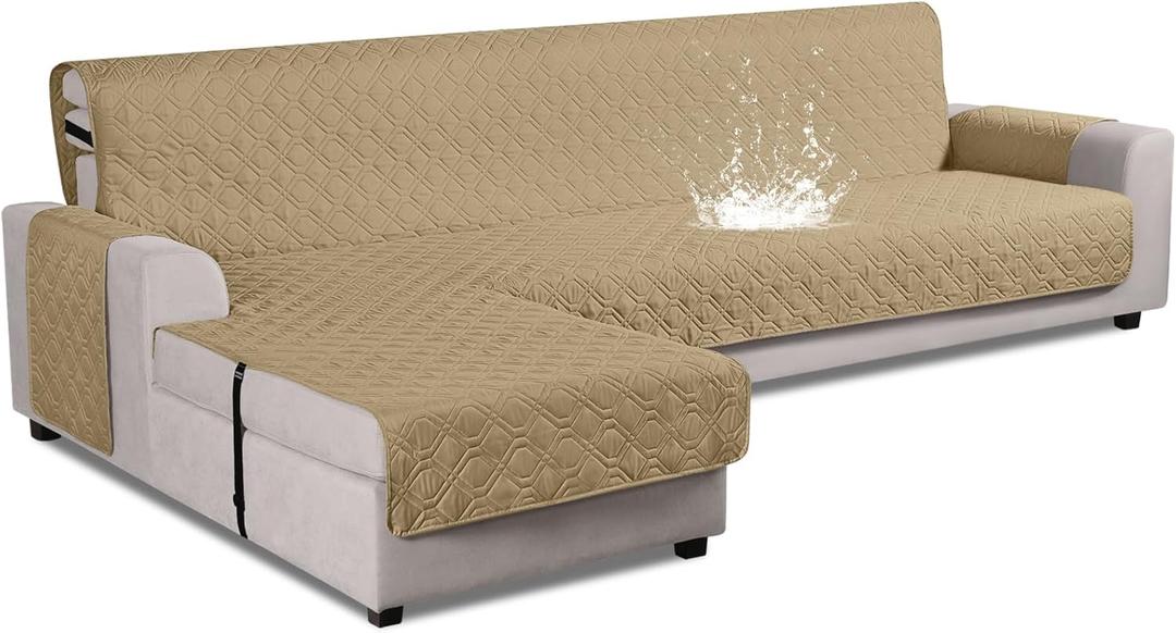 VANSOFY Upgraded Sectional Couch Covers 100% Waterproof L Shaped Sofa Slipcover Reversible Chaise Lounge Cover for Sectional Sofa Furniture Protector Cover for Pets Dog Cat(Small, Sand)