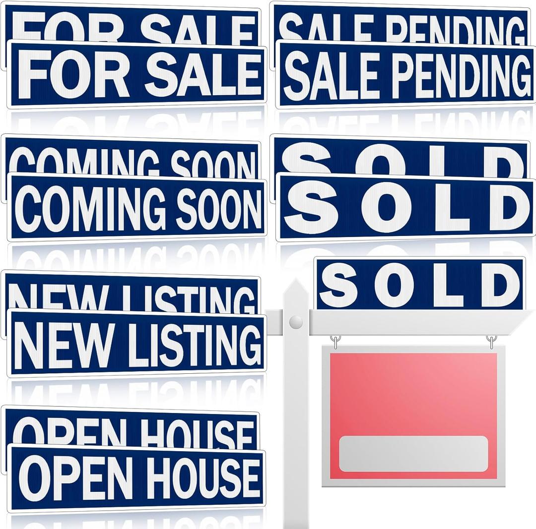Juexica 12 Pcs Real Estate Rider Signs 24 x 6 Inch Coming Soon, for Sale, Pending, Sold Waterproof Signs Rider Real Estate with Different Messages (Blue with White)
