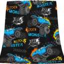 Monster Cartoon Truck Car Throw Blanket Soft Bed Bedding Warm Cozy Plush Flannel Fleece Blankets Gifts for Kids Boys Teens, Sofa Couch Bedroom Home Decor, 50"x40"