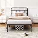 Kujielan 12 inches Twin Size Bed Frame with Minimalist headboard,Metal Platform Base with Strong Metal Slats,Mattress Foundation for Under Bed Storage,Easy Assembly,Black