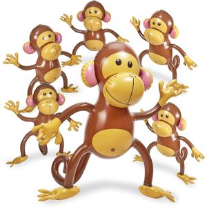Playbees Large Inflatable Monkey 27" - 6 Pack Blow Up Animal Party Favors - Inflatables Jungle Decor, Monkeys for Baby Shower, Safari Birthday Kids & Toddlers Decorations, Kids Animal Party Supplies