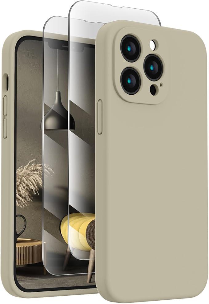FireNova Designed for iPhone 13 Pro Case, Silicone Upgraded [Camera Protection] Phone Case, Soft Anti-Scratch Microfiber Lining Inside, 6.1 inch, Khaki
