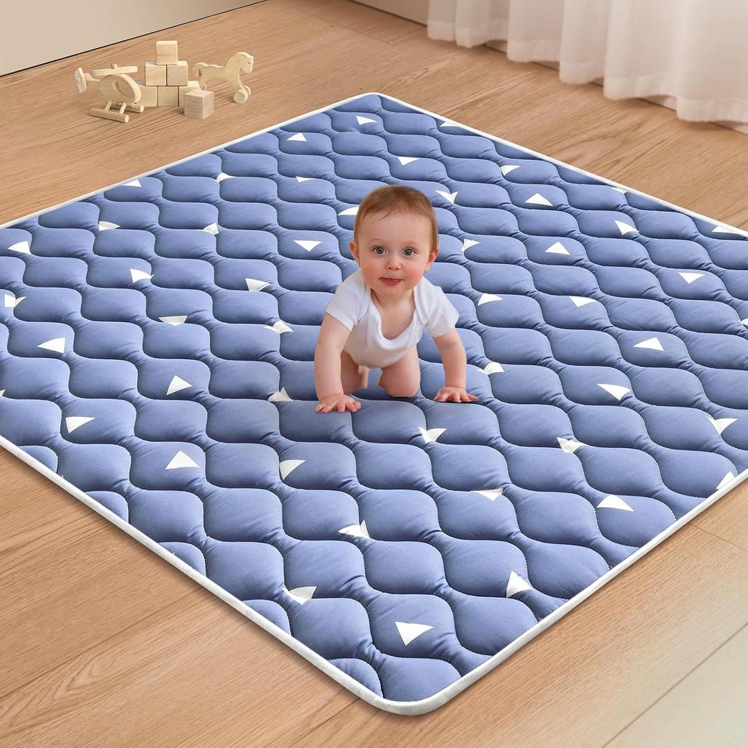Premium Foam Baby Play Mat for Floor 47" X 47", Thicken One-Piece Crawling Mat, Non-Slip Cushioned Baby Playmats for Infants, Babies, Toddlers - Machine Washable for Easy Care (Dream Blue)