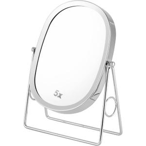 JOYOEIKON Classic Dual Sided 5X and 1X Magnifying Makeup Mirror and Tabletop Standing 360 Rotation Vanity Mirror, Desktop Cosmetic Mirror (Chrome)