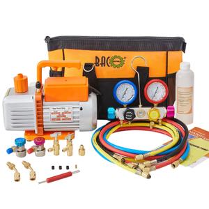 BACOENG R32 AC Vacuum Pump and Gauge Set, 5 CFM HVAC Vacuum Pump Kit for Mini Split System, Sparkless Motor for R32 R410a R134a R22 Refrigerants - w/ R410a Mini Split Adapter & 4x5FT Hoses