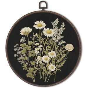 XNXLDYLH Vintage Floral Botanical Round Framed Wall Art Decor, Retro Cottage core Antique Wildflower Bedroom Hanging Wall Decor Decorations, Nature Flower Canvas Prints Wall Art Paintings, 10x10 Inch