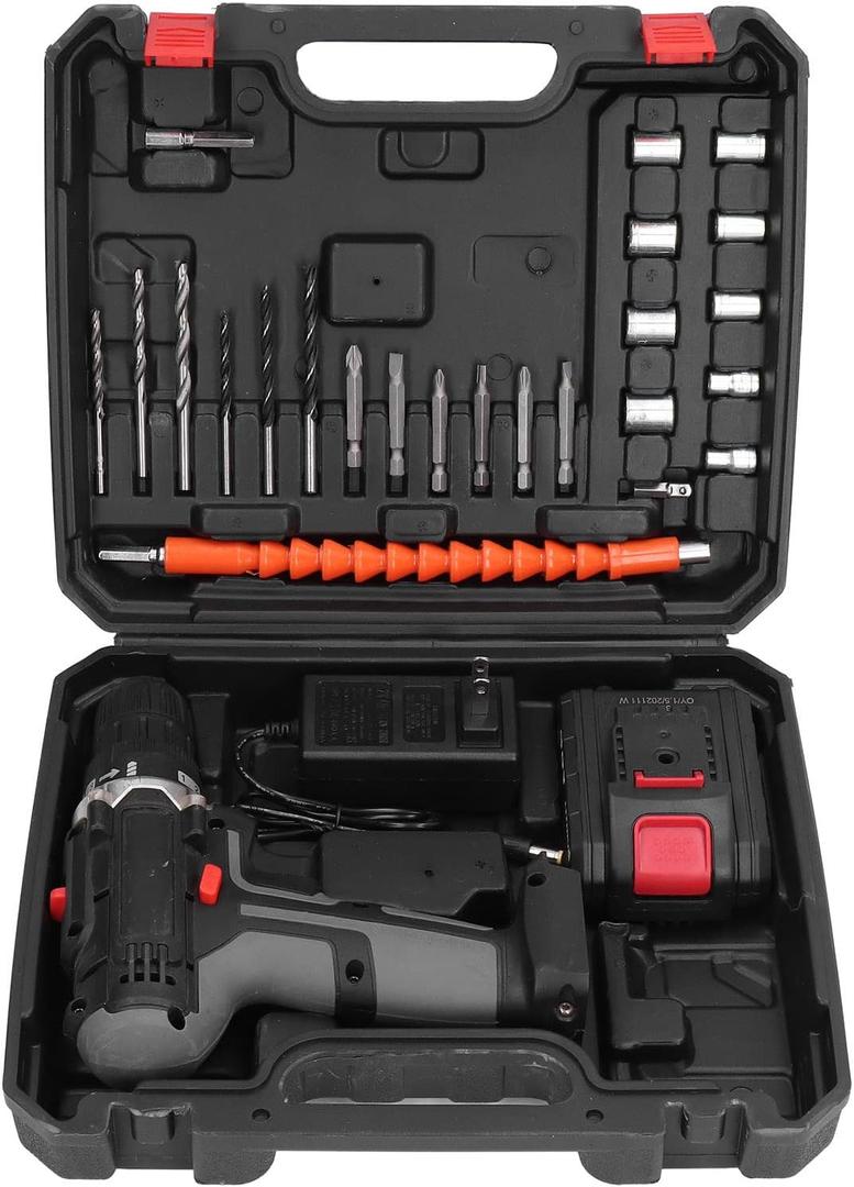 Cordless Drill Set with Brushless Motor, 2 x 2600mAh Batteries, LED Speed Control Compatibility with Wood, Aluminum & Steel Drilling (US Plug)
