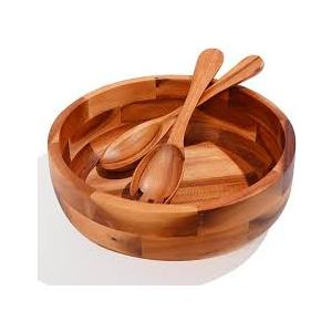 SullyHÔME 12" Acacia Wood Salad Bowl with Serving Spoons