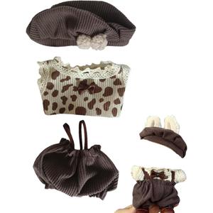 Doll Outfit Clothes Set for 17cm Dolls, Premium Fashion Hat Overalls Sweater Bag Dress Jumpsuit for Dolls Accessories (NO Doll) (Brown Set)